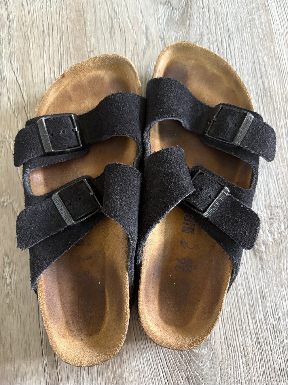 Birkenstock Black Suede Double-Buckle Slide Sandals